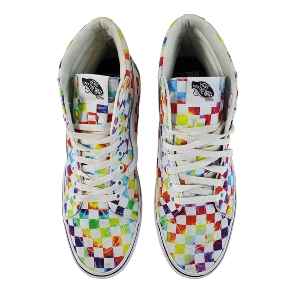 Vans Comfycush Sk8 Hi Sneaker Festival Shoe Rainbow Tie-Dye Checker Sz 10.5 12 - Picture 10 of 16